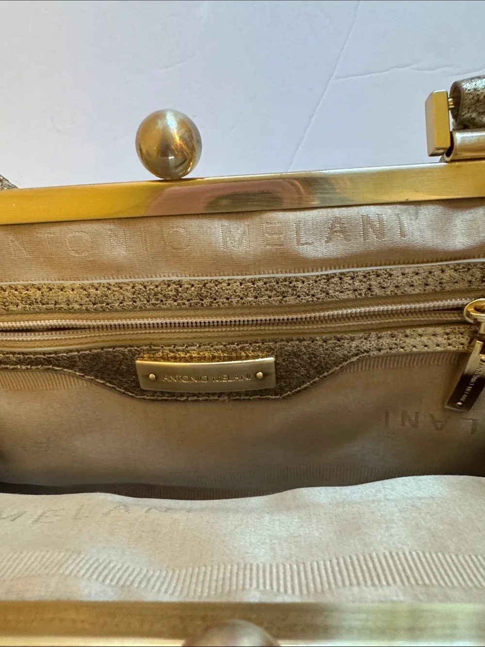 ANTONIO MELANI Metallic Gold Frame-Top Clutch